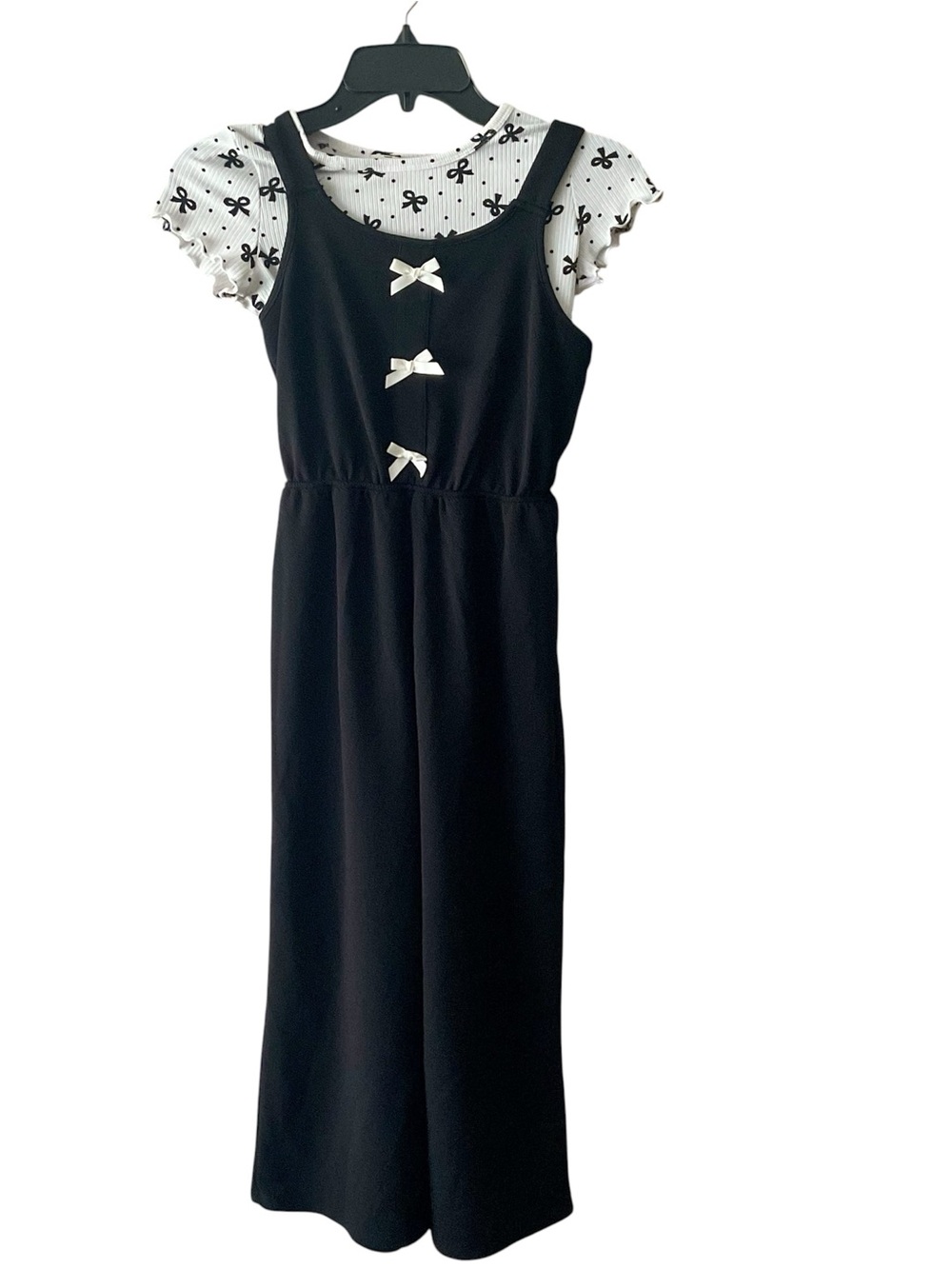 Lily Bleu Black Jumpsuit with White Bow Tee